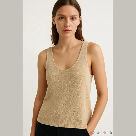 Women's Zara Beige Ribbed Knit Tank Top Size M - Picture 2 of 6